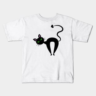 Black Cartoon Cat Kids T-Shirt